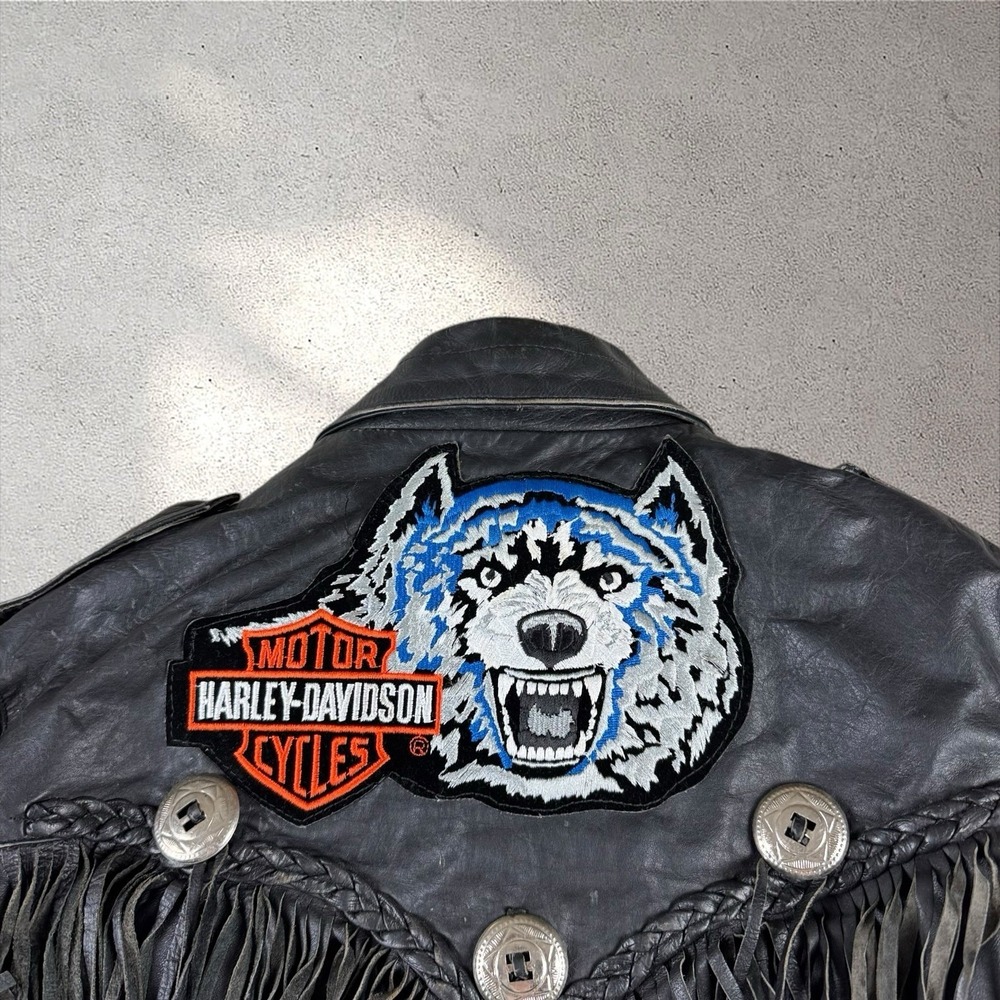 Vintage Shaf Front Leather Biker Jacket Size 46 Harley Patches Motorcycle Club - Picture 5 of 12
